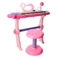 Дитячий синтезатор піаніно на ніжках MTK007 зі стільчиком мікрофон 37 клавіш музика звук, світло рожевий блакитний*