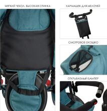 Велосипед-коляска дитячий триколісний Єва колеса Turbo Trike M 3113-21L з батьківською ручкою смарагд льон**