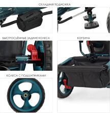 Велосипед-коляска дитячий триколісний Єва колеса Turbo Trike M 3113-21L з батьківською ручкою смарагд льон**