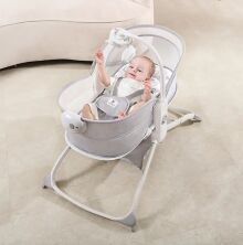 Дитяча люлька-качалка 6в1 8463 Шезлонг + Стільчик + Люлька-переноска / регулюється по висоті / льон сірий**