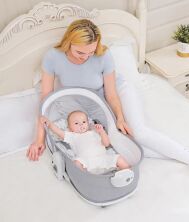 Дитяча люлька-качалка 6в1 8463 Шезлонг + Стільчик + Люлька-переноска / регулюється по висоті / льон сірий**