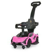 Дитяча каталка-толокар Машинка 2в1 M 5007-8 Lamborghini з батьківською ручкою й бампером Музика світло/Рожева