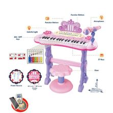 Дитячий синтезатор-піаніно на ніжках 6653 зі стільчиком і мікрофоном 37 клавіш / для дівчинки**