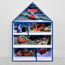 Будиночок стелаж, полиця для іграшок і книг PLK-B-2b-b Тачки біло-синій**