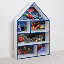 Будиночок стелаж, полиця для іграшок і книг PLK-B-2b-b Тачки біло-синій**