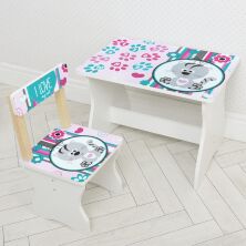 Дитячий дерев'яний столик зі стільчиком Bambi 504-122 / Малюнок Кошеня / колір білий**