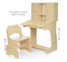 Дитяча дерев'яна парта зі стільчиком W903-10-4 регульована по висоті / з шафками / Венге світло.**