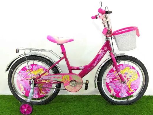 Велосипед дитячий двоколісний Azimut Принцеса Princess для дівчинки / колеса 12 дюймів / з кошиком /рожевий