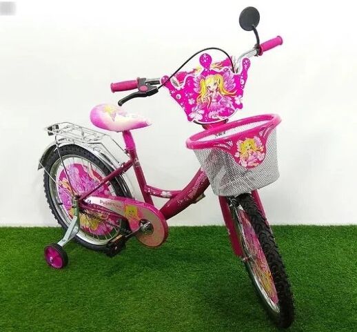 Велосипед дитячий двоколісний Azimut Принцеса Princess для дівчинки / колеса 12 дюймів / з кошиком /рожевий