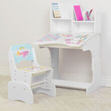 Дитяча парта зі стільчиком растишка Bambi W 2071-95-1(UA) Єдиноріг біла**