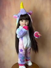 Велика вінілова лялька Єдиноріжок ручної роботи Reborn Baby Doll зі справжнім волоссям та карими очима