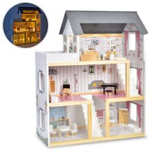 Будиночок дерев'яний для ляльок MD 1770 ляльковий Дім Триповерховий з аксесуарами зі світловими ефектами**