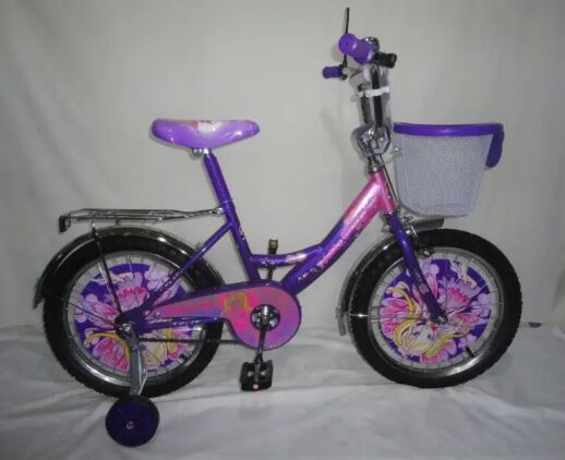 Велосипед дитячий двоколісний Azimut Принцеса Princess для дівчинки / колеса 12 дюймів / з кошиком /фіолет