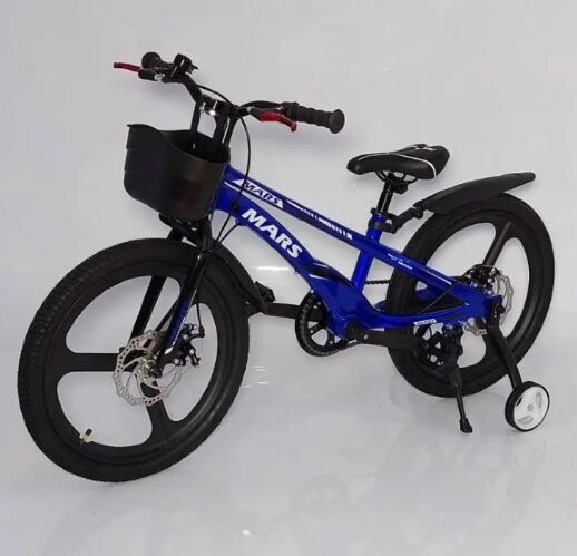 Дитячий двоколісний велосипед MARS-3 з кошиком і крилами. Магнієва рама та диски. Колеса 16 дюймів. Синій