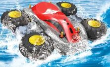 Дитяча машинка-амфібія трюкова на радіокеруванні WD03-1 плаває по воді, надувні колеса Синя