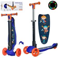 Дитячий триколісний складаний самокат JR3-060-35-BL MAXI для хлопчика з малюнками / синій**