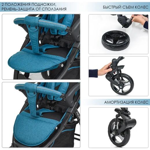 Дитяча прогулянкова коляска El Camino ME 1023L Focus Aqua бірюзовий