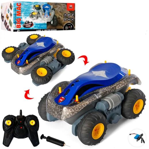 Дитяча машинка-амфібія трюкова на радіокеруванні WD03-1 плаває по воді, надувні колеса Синя
