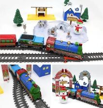 Залізниця Новорічний експрес 21816 чотири вагони і станція з музикою і світлом**