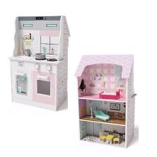Будиночок для ляльок MD 2667 Триповерховий дерев'яний будиночок з меблями і кухнею**