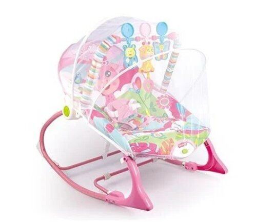 Дитячий шезлонг 68147 Крісло-качалка з музичними брязкальцями, вібрацією. Є захисна сітка, рожевий для дівчинки