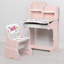 Дитяча регульована парта зі стільчиком растишка Bambi B 2071-104-10(EN) Алфавіт рожева**