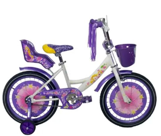 Дитячий велосипед для дівчинки Azimut Girls колеса 16 дюймів з передньої кошиком/сидінням для ляльки/фіолетовий