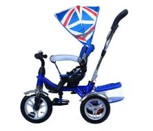 Велосипед-коляска дитячий триколісний Гумові колеса Turbo Trike M 3114-1A з батьківською ручкою блакитний