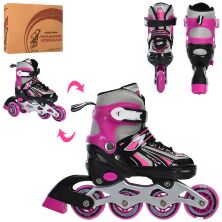 Дитячі розсувні ролики PROFI A4146-XS-P алюмінієва рама/КОМБО/розмір 27-30 устілка 16cм/рожеві