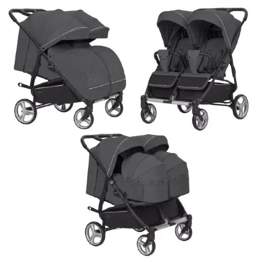 Коляска прогулочная CARRELLO Connect CRL-5502/1 Serious Black для двійні c перенесенням