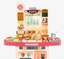 Дитяча Кухня з водою та холодною парою 998A-B 56 аксесуарів, Продукти, прилади, Світлові та Звукові Рожева