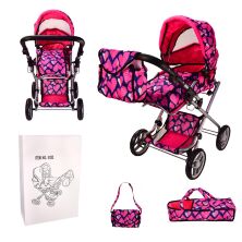 Коляска-трансформер для ляльки 9333 Лялькова коляска з сумкою-перенесенням та багажної кошиком рожева