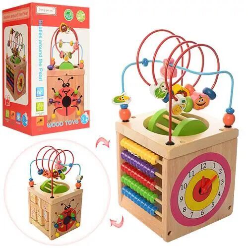 Дерев'яна Розвиваюча іграшка MD 1102 Бизиборд Лабіринт Кубики Рахунки Годинник**