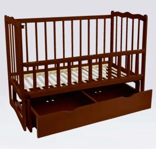 Дитяче ліжечко дерев'яна маятник з шухлядою і відкидним бортом "Сон" вільха - колір темно-коричневий