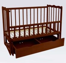 Дитяче ліжечко дерев'яна маятник з шухлядою і відкидним бортом "Сон" вільха - колір темно-коричневий