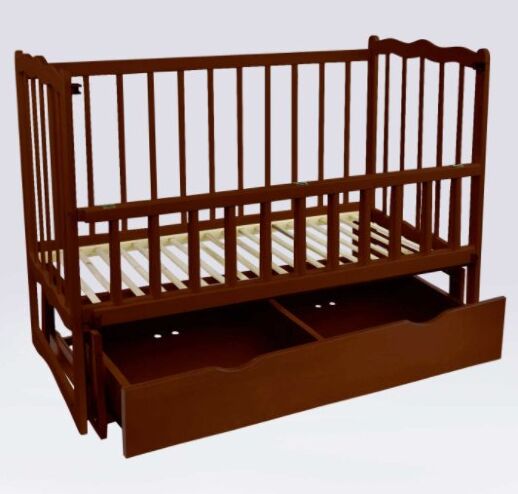 Дитяче ліжечко дерев'яна маятник з шухлядою і відкидним бортом "Сон" вільха - колір темно-коричневий