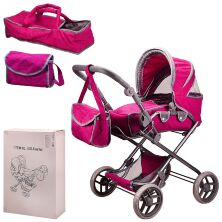 Коляска-трансформер для ляльки 9333 Rose Red Лялькова коляска з сумкою-перенесенням та багажної кошиком рожева