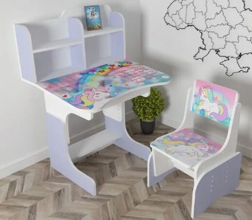 Дитяча парта шкільна розтишка зі стільцем Єдиноріг 105, Веселка лаванда ***
