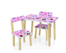Дитячий дерев'яний столик з двома стільцями Bambi 501-62 "Рожева сова"