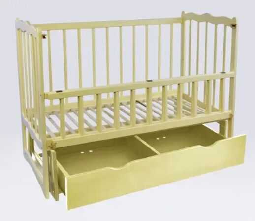Дитяче ліжечко дерев'яна маятник з шухлядою і відкидним бортом "Сон" вільха - колір слонова кістка