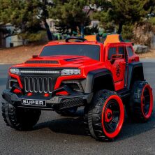 Дитячий двомісний електромобіль Джип M 5802EBLR-3 Машина Polaris шкіряне сидіння, 4 мотори, MP3, USB, червоний