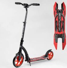 Складаний двоколісний самокат Best Scooter 40860 з підніжкою / колеса PU / 1 амортизатор / колір чорно-червоний