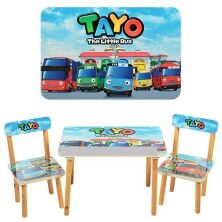 Дитячий дерев'яний столик із двома стільцями Bambi 501-21 "TAYO the little bus"