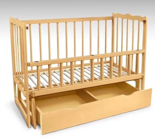 Дитяче ліжечко дерев'яна маятник з шухлядою і відкидним бортом "Сон" вільха - колір світло-коричневий