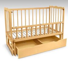 Дитяче ліжечко дерев'яна маятник з шухлядою і відкидним бортом "Сон" вільха - колір світло-коричневий