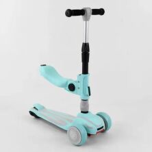 Дитячий триколісний самокат з сидінням Best Scooter ST-17905 MAXI складаний алюмінієвий кермо / блакитний