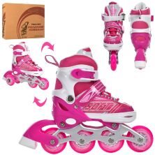Дитячі розсувні ролики PROFI A4147-XS-P алюмінієва рама/КОМБО/розмір 27-30 устілка 16cм/рожеві