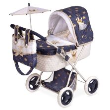 Коляска для ляльок DeCuevas 85032 Лялькова з сумкою і парасолькою серії Класик Голд складна**