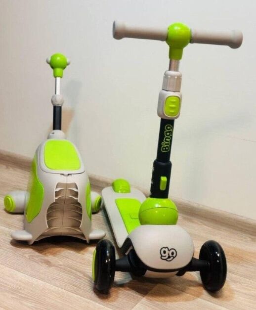 Дитячий самокат-толокар 2в1 Maraton Bingo Super 3 Беговел з батьківською ручкою, салатовий