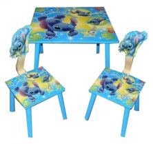Дитячий столик з двома стільчиками Bambi C 10011 дерев'яний / "Ліло і Стіч" для хлопчика і дівчинки. Блакитний